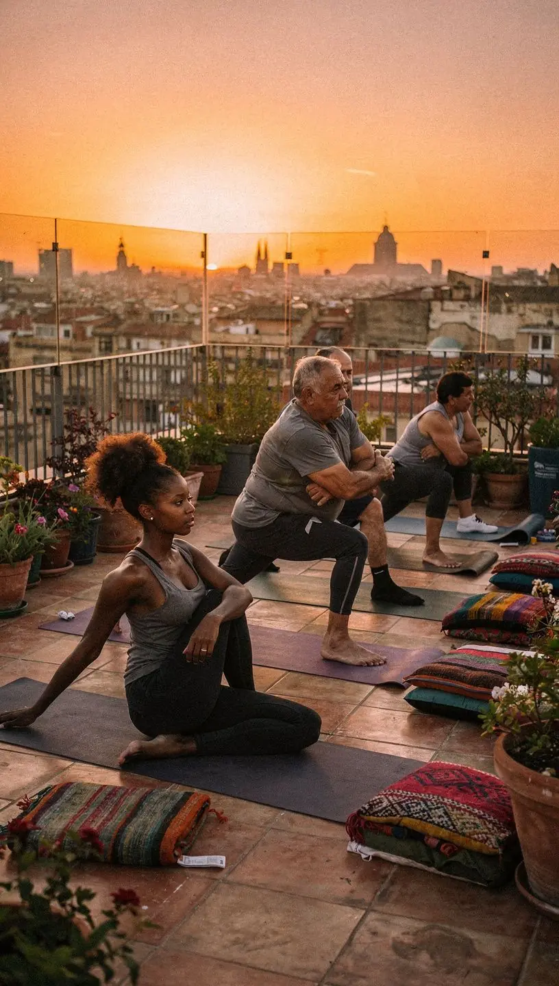 Grupo de personas participando en una clase de yoga detox, mostrando concentración y armonía.